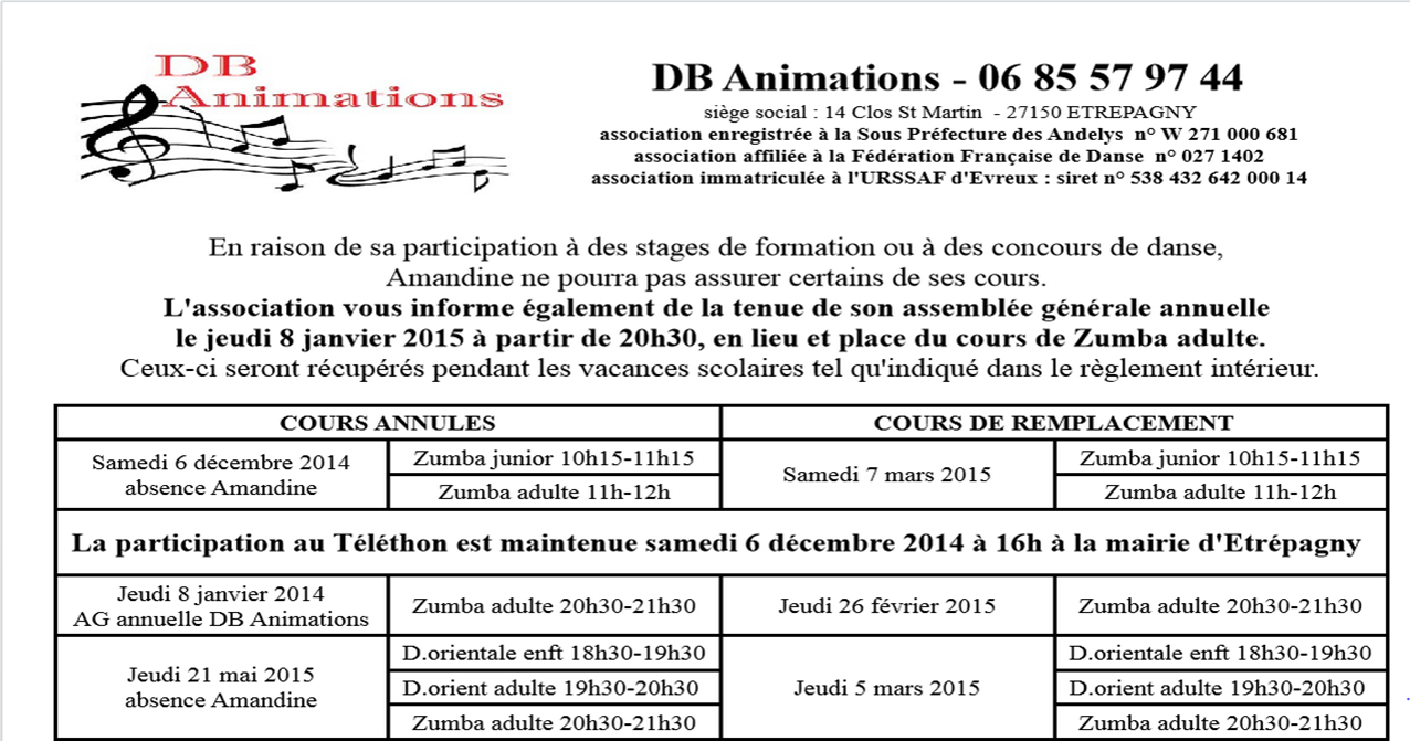 Absence cours db animations