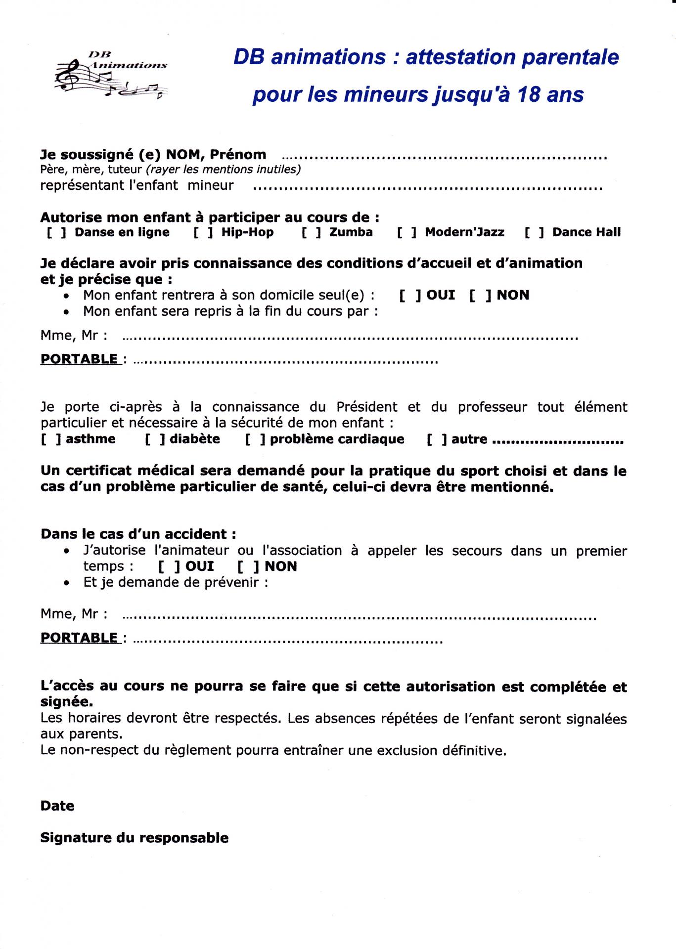 Db attestation parentale 2018 2019