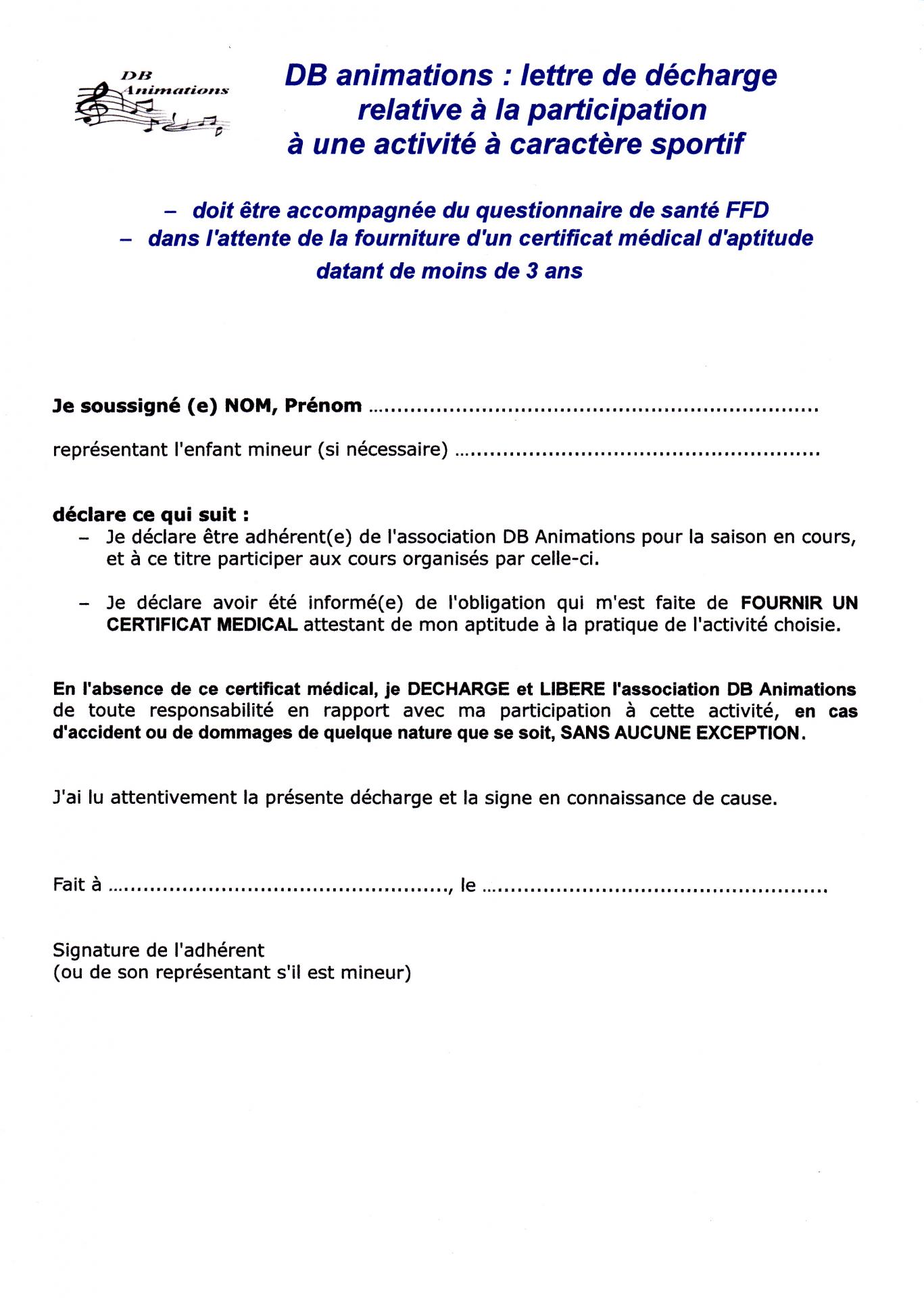 Db decharge medicale 2018 2019