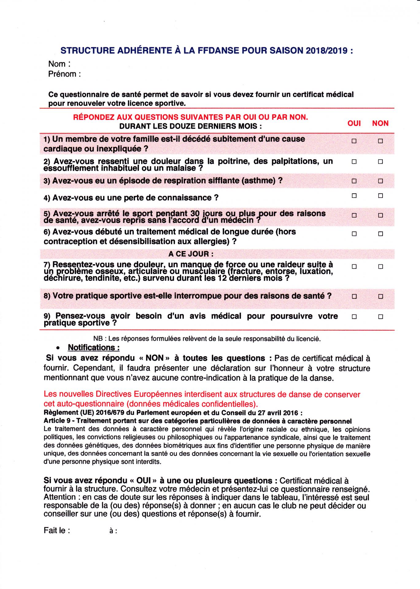 Ffd questionnaire sante 2018 2019