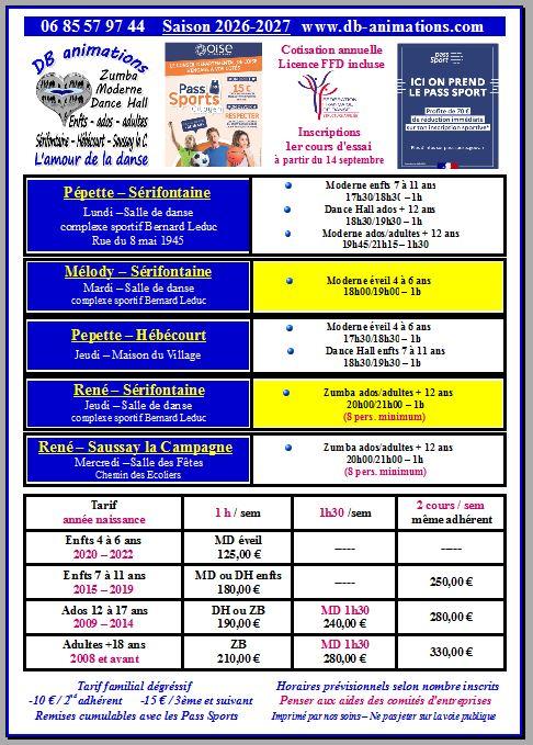 2026 2027 db affiche horaires et tarifs